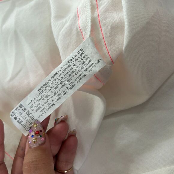 Zara Off White Hot Pink Stitching Button Down Long Sleeve Collared Shirt Large - Picture 9 of 10